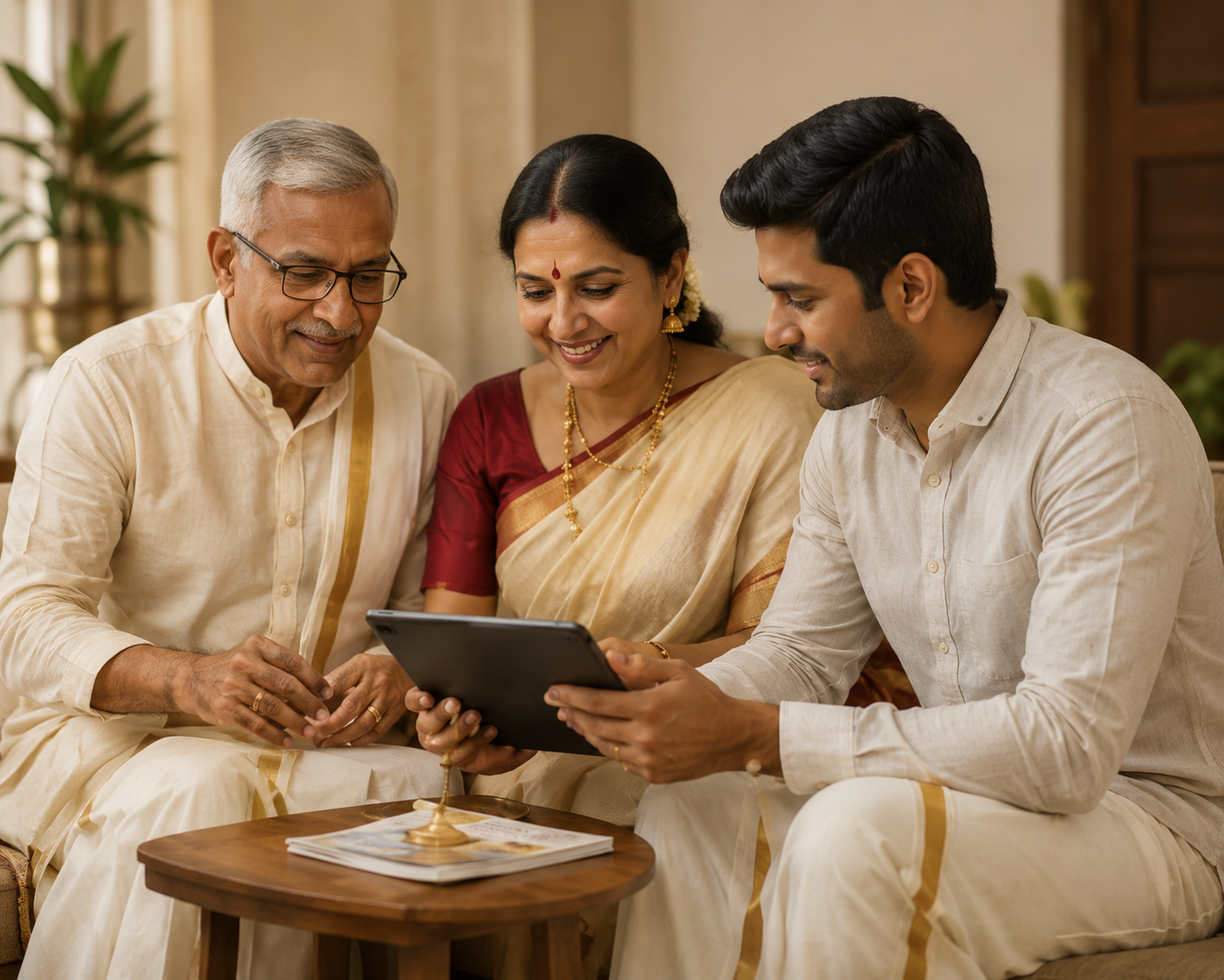 A traditional family reviewing matrimonial options together.
