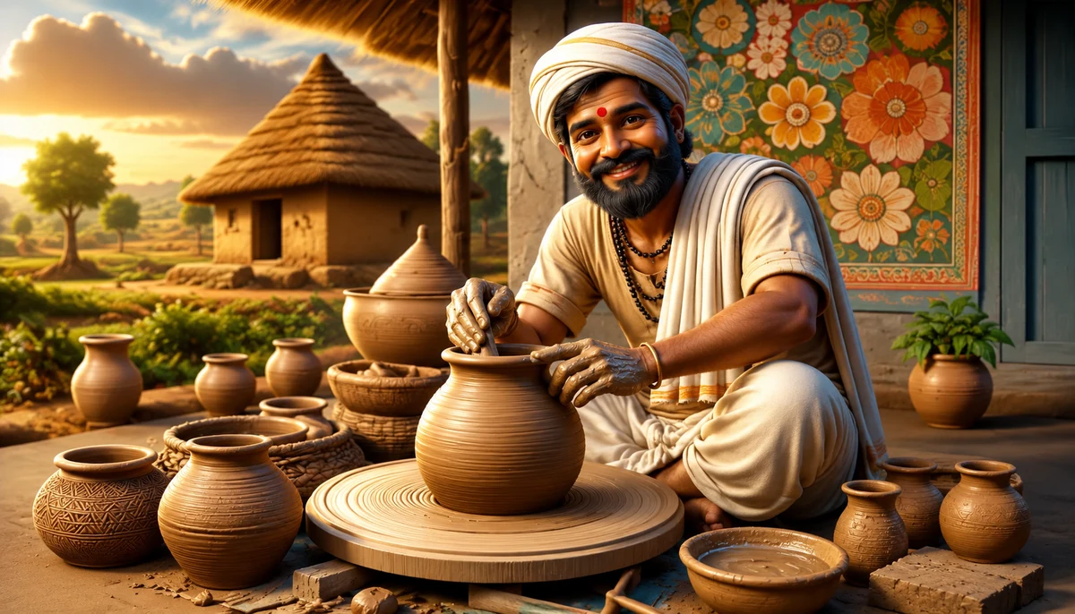 A village potter shaping clay on the wheel — the craft at the heart of the Kumbara community