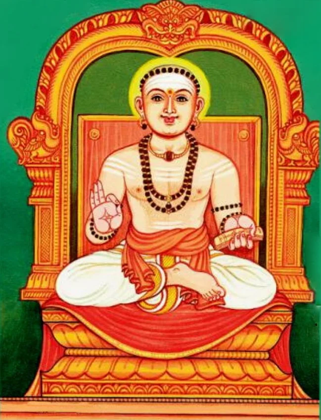 Sekkizhar of Kundrathur seated in blessing with the palm-leaf manuscript, author of the Periya Puranam, the twelfth and last book of the Tamil Saiva canon